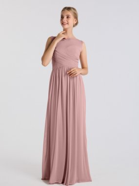 Long Sleeveless A-line Illusion Neckline Mesh Bridesmaid Dress AB202110