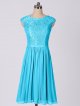 Short Bateau Neckline Cap Sleeve Metallic Lace and Mesh Dress AB202132