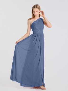 Long One Shoulder Metallic Mesh Bodice and Mesh Skirt Dress AB202052