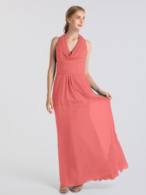 Long Crinkle Chiffon A-line Front Cowl Neckline Bridesmaid Dress AB202093