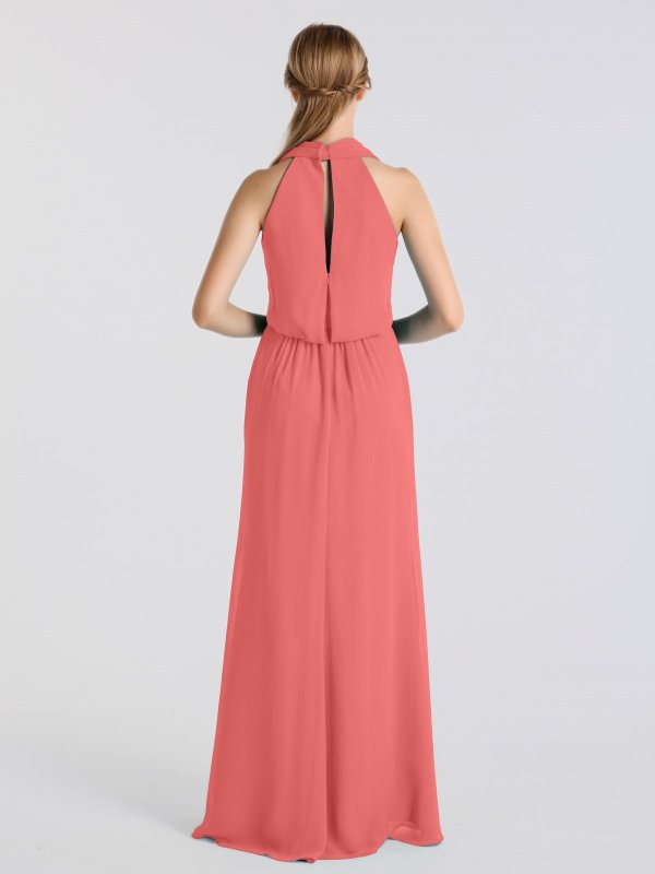 Long Crinkle Chiffon A-line Front Cowl Neckline Bridesmaid Dress AB202093