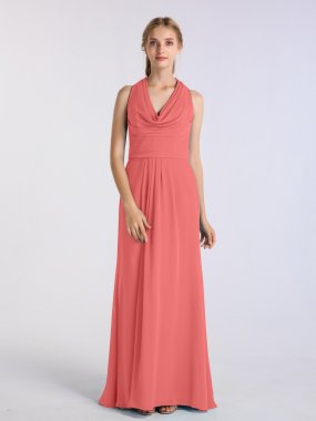 Long Crinkle Chiffon A-line Front Cowl Neckline Bridesmaid Dress AB202093