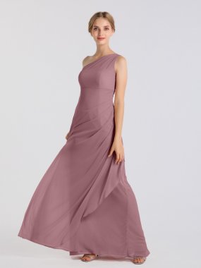Long One Shoulder Asymmetric Neckline Mesh Bridesmaid Dress AB202099