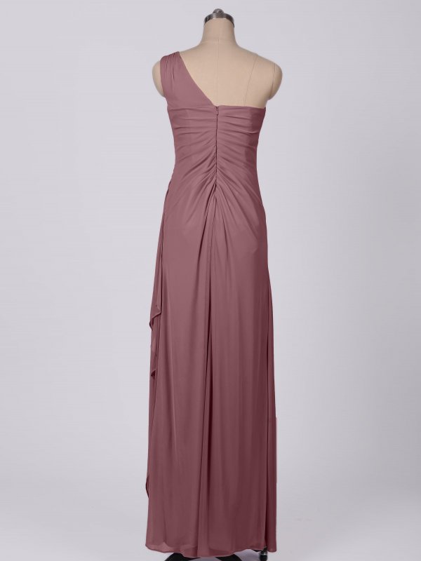 Long One Shoulder Asymmetric Neckline Mesh Bridesmaid Dress AB202099