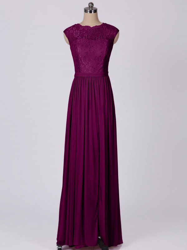Long Bateau Neck Metallic Lace and Mesh Dress with Cap Sleeve AB202090