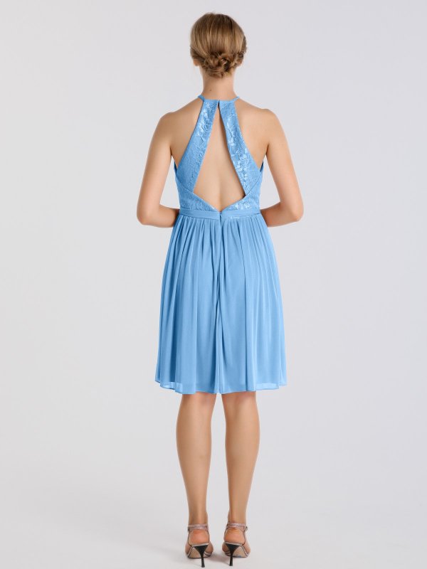 Short Lace and Mesh Halter Neck Bridesmaid Dress AB202135