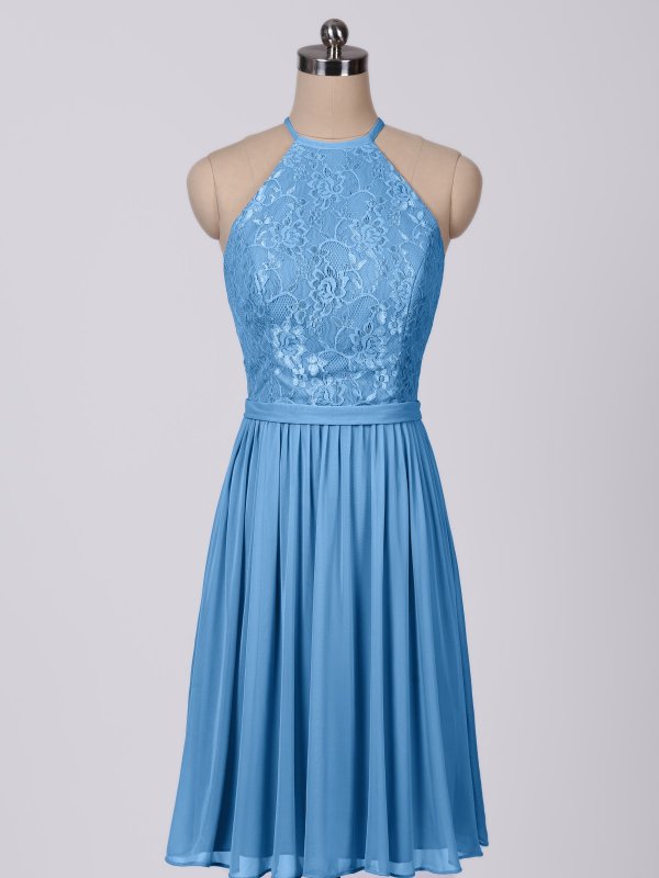 Short Lace and Mesh Halter Neck Bridesmaid Dress AB202135