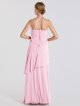 Long Waterfall Tier Halter Neck Soft Mesh Bridesmaid Dress AB202114