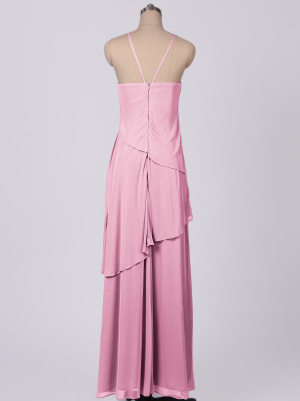 Long Waterfall Tier Halter Neck Soft Mesh Bridesmaid Dress AB202114