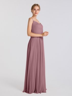 Charming Long Blouson Spaghetti Strap Mesh Bridesmaid Dress AB202041