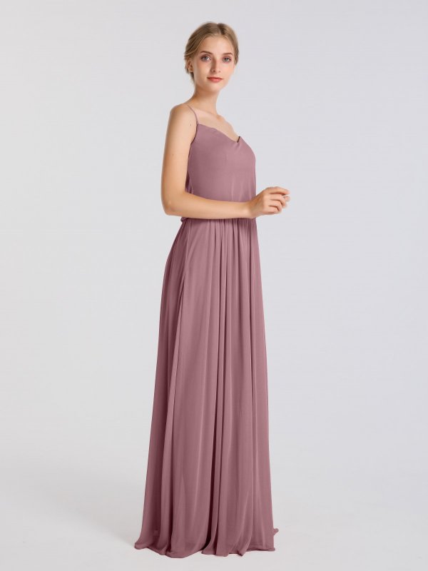 Charming Long Blouson Spaghetti Strap Mesh Bridesmaid Dress AB202041
