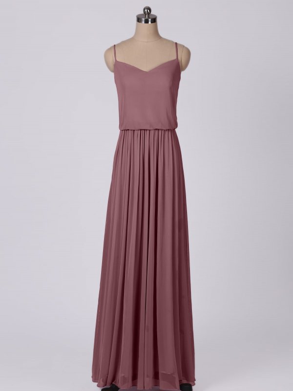 Charming Long Blouson Spaghetti Strap Mesh Bridesmaid Dress AB202041