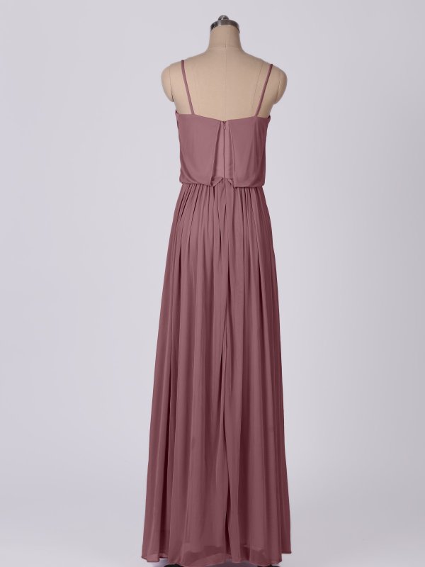 Charming Long Blouson Spaghetti Strap Mesh Bridesmaid Dress AB202041