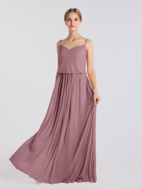 Charming Long Blouson Spaghetti Strap Mesh Bridesmaid Dress AB202041