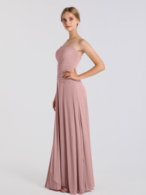 Strapless Cascade Long Mesh Asymmetrical Ruching Bridesmaid Dress AB202151