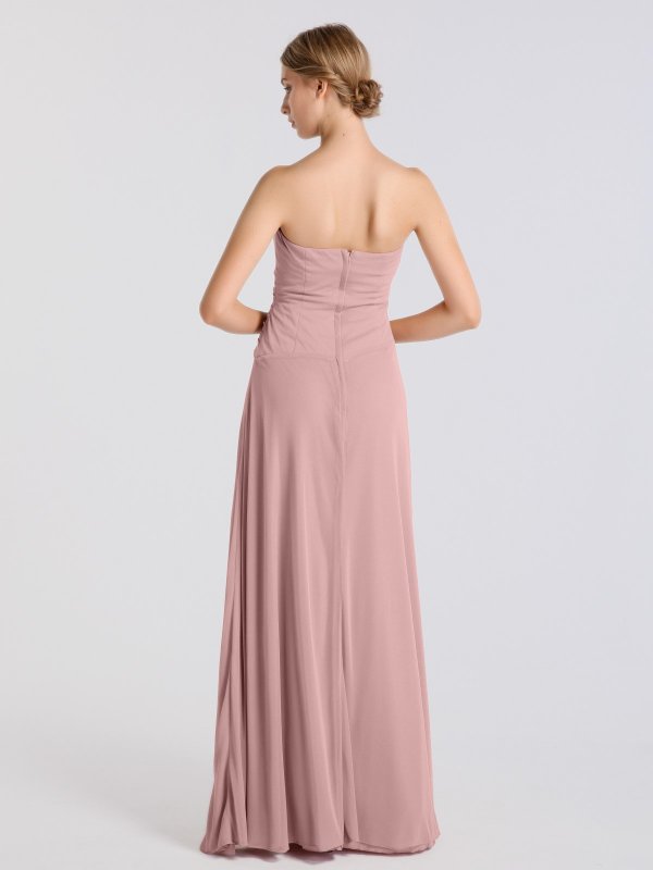 Strapless Cascade Long Mesh Asymmetrical Ruching Bridesmaid Dress AB202151