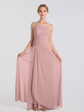 Strapless Cascade Long Mesh Asymmetrical Ruching Bridesmaid Dress AB202151