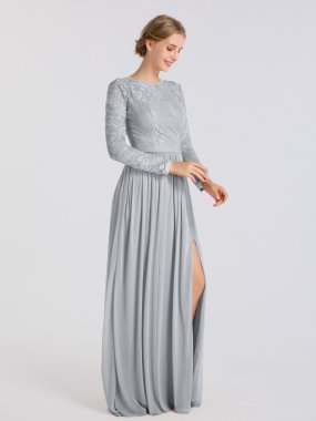 Floor Length Long Sleeves Metallic Lace and Mesh Skirt Dress AB202047