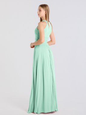 Flattering Floor Length Halter High Neck Mesh Bridesmaid Dress AB202069