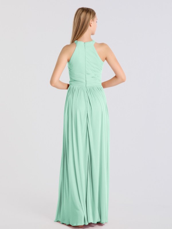 Flattering Floor Length Halter High Neck Mesh Bridesmaid Dress AB202069
