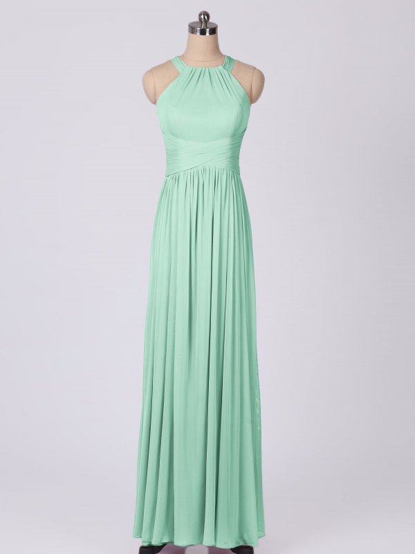 Flattering Floor Length Halter High Neck Mesh Bridesmaid Dress AB202069