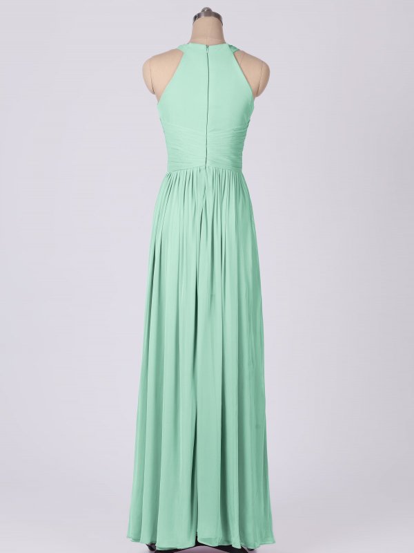 Flattering Floor Length Halter High Neck Mesh Bridesmaid Dress AB202069