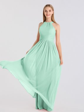 Flattering Floor Length Halter High Neck Mesh Bridesmaid Dress AB202069