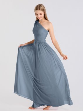 Modern One-Shoulder Mesh Bridesmaid Dress with Full Skirt AB202123