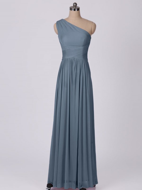 Modern One-Shoulder Mesh Bridesmaid Dress with Full Skirt AB202123