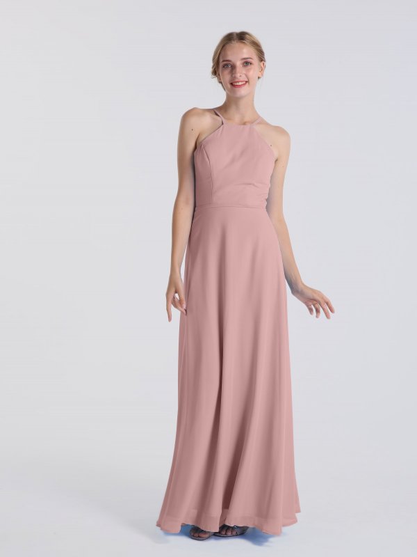 Long A-line Chiffon High-Neck Maid of the Honor Dress AB202086