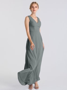 Full Length Tank V Neckline Chiffon Maid of Honor Gown AB202075