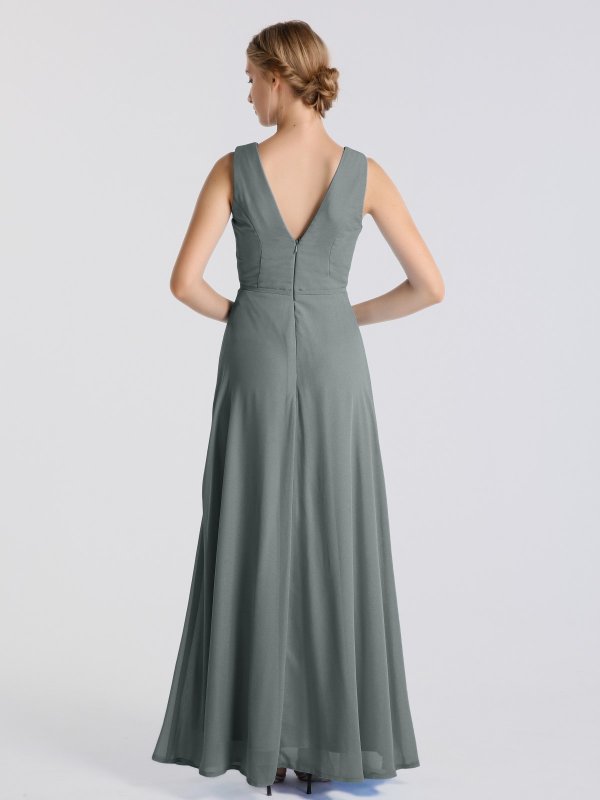 Full Length Tank V Neckline Chiffon Maid of Honor Gown AB202075
