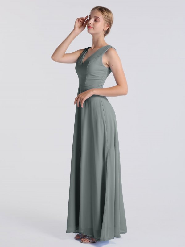 Full Length Tank V Neckline Chiffon Maid of Honor Gown AB202075