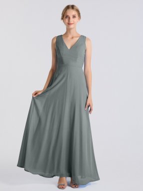 Full Length Tank V Neckline Chiffon Maid of Honor Gown AB202075