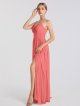 Spaghetti Strap Ruched Waist Mesh Bridesmaid Dress with Slit AB202149