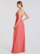 Spaghetti Strap Ruched Waist Mesh Bridesmaid Dress with Slit AB202149