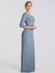 Floor Length V Neck Ruched Mesh 3/4-Sleeve Bridesmaid Dress AB202070