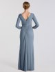 Floor Length V Neck Ruched Mesh 3/4-Sleeve Bridesmaid Dress AB202070