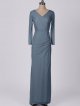 Floor Length V Neck Ruched Mesh 3/4-Sleeve Bridesmaid Dress AB202070