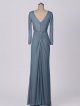 Floor Length V Neck Ruched Mesh 3/4-Sleeve Bridesmaid Dress AB202070