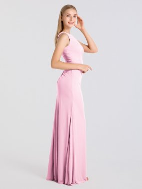 Sleeveless Long High-Neck Ruched Mesh Bridesmaid Dress AB202143