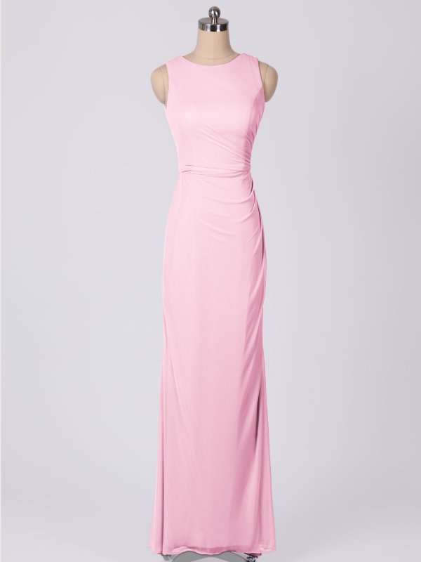 Sleeveless Long High-Neck Ruched Mesh Bridesmaid Dress AB202143