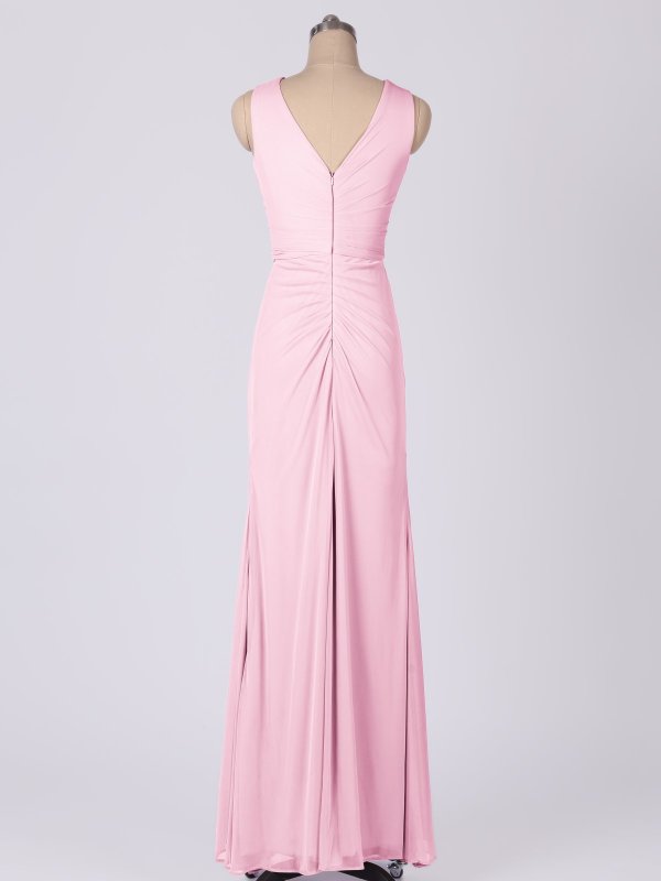 Sleeveless Long High-Neck Ruched Mesh Bridesmaid Dress AB202143