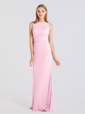 Sleeveless Long High-Neck Ruched Mesh Bridesmaid Dress AB202143