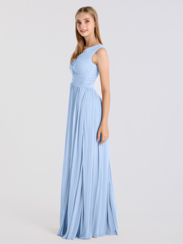 Side Slit Crisscross Ruched V-neck Mesh Bridesmaid Dress AB202141