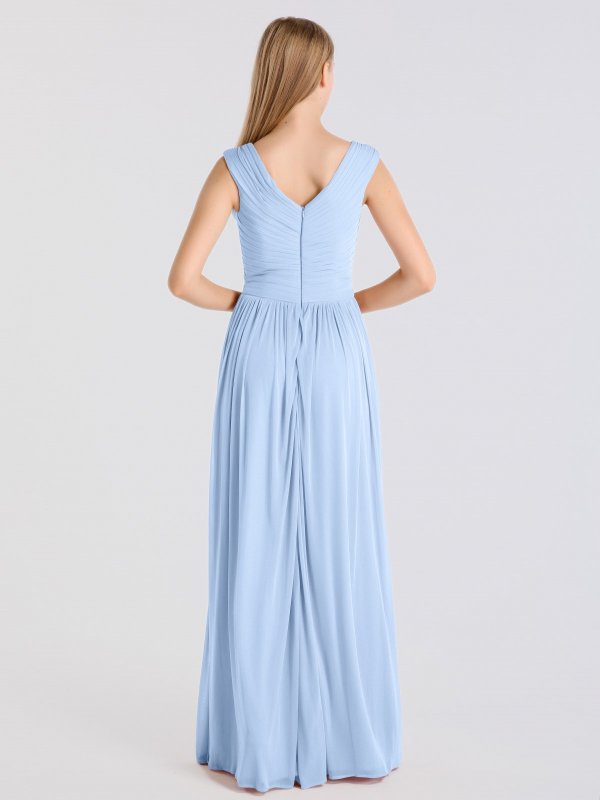 Side Slit Crisscross Ruched V-neck Mesh Bridesmaid Dress AB202141