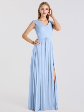 Side Slit Crisscross Ruched V-neck Mesh Bridesmaid Dress AB202141