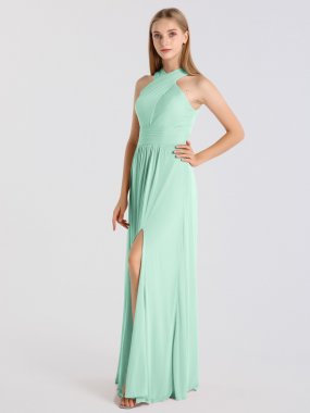 Crisscross High-Neck Mesh Bridesmaid Dress with Slit AB202045