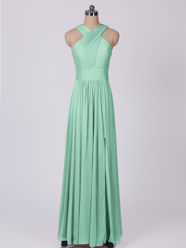Crisscross High-Neck Mesh Bridesmaid Dress with Slit AB202045