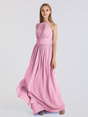 Halter Keyhole Neckline Long A-line Chiffon Bridesmaid Dress AB202077